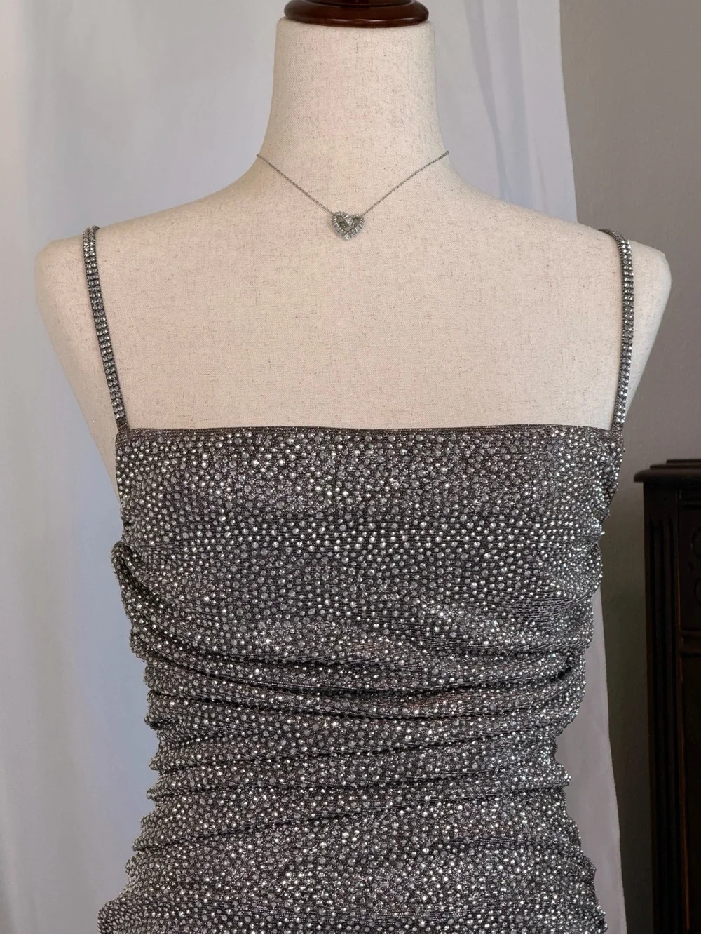 NWT AKIRA Silver Rhinestone Ruched Mini Dress - Picture 5 of 8